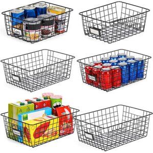 Wire Storage Baskets Set of 6 Kitchen Pantry Organizer Bathroom Cabinet Shelf